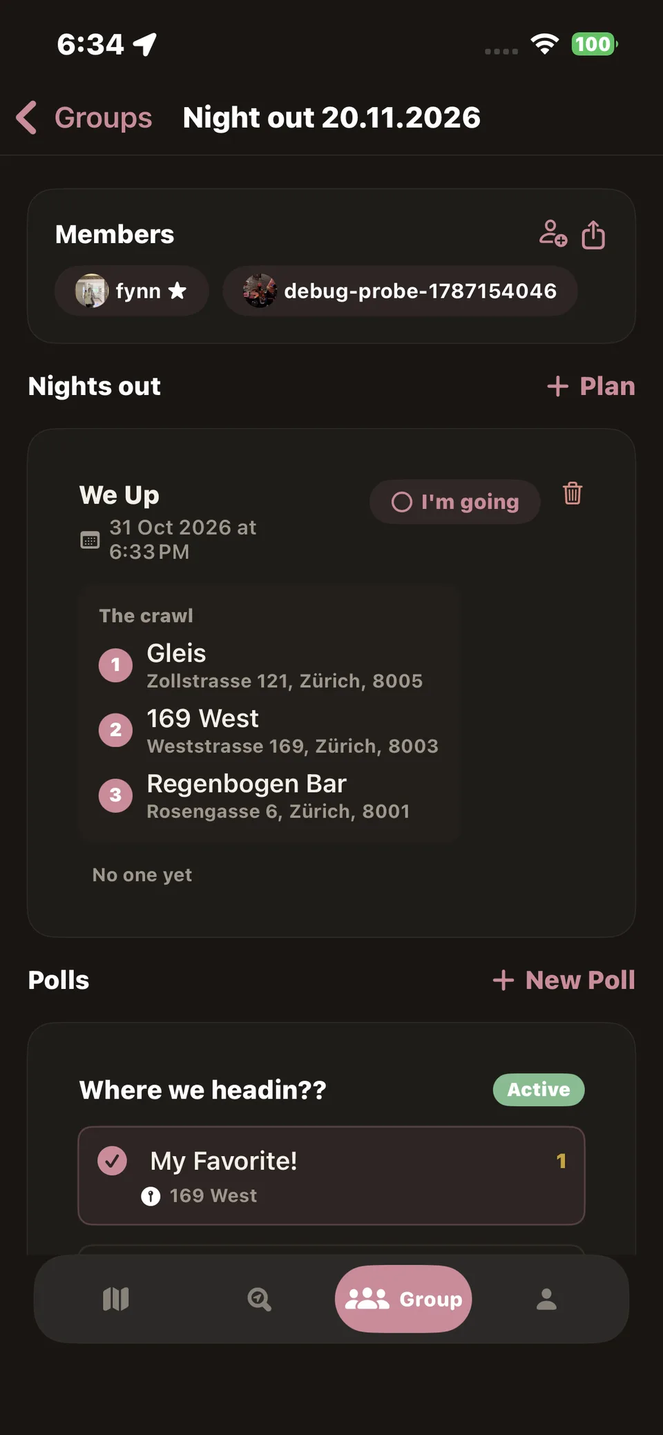 Group poll for planning a night out